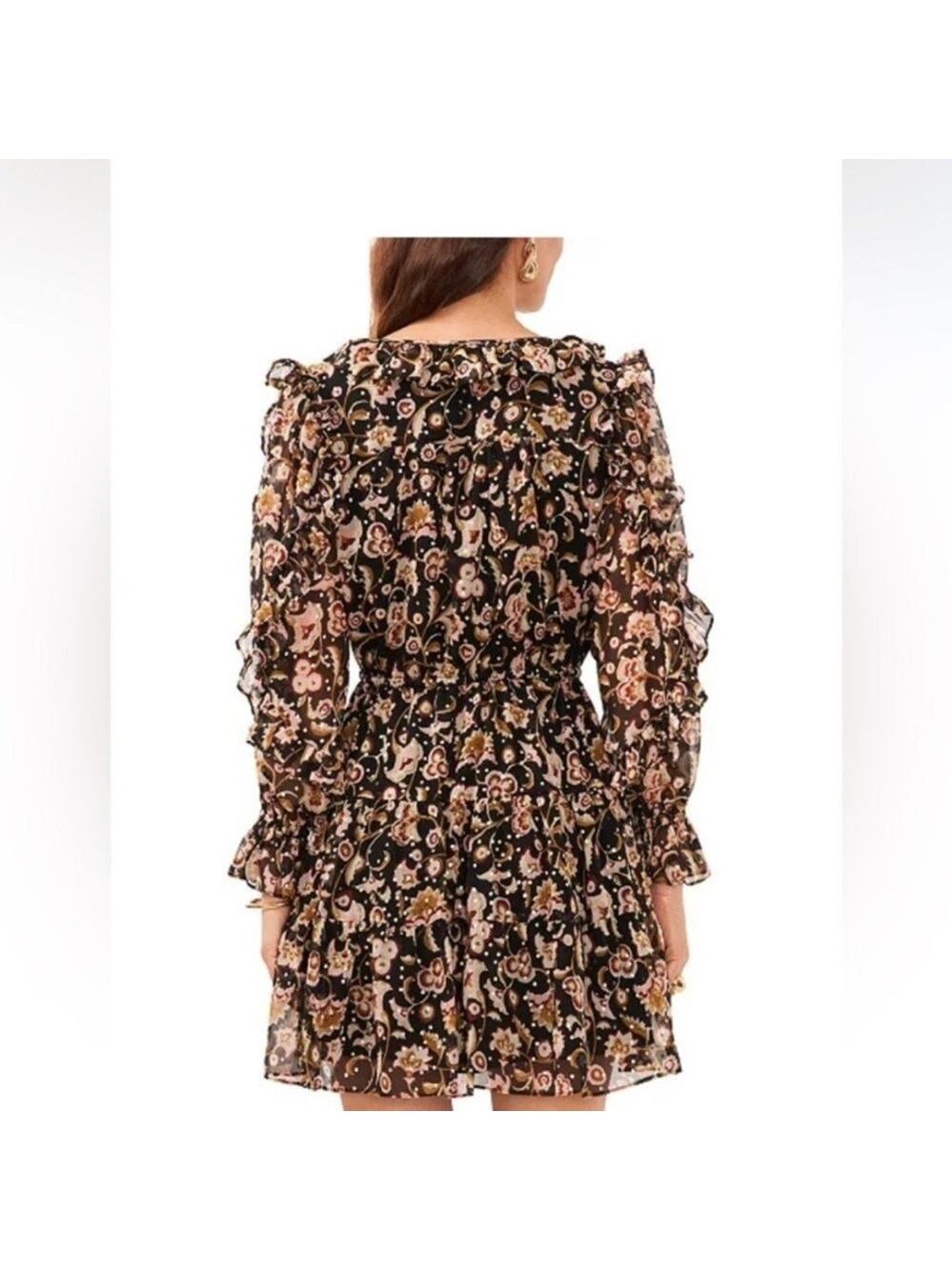 1. State Floral Black Dress mini ruffled might out Medium NWT - Picture 2 of 12